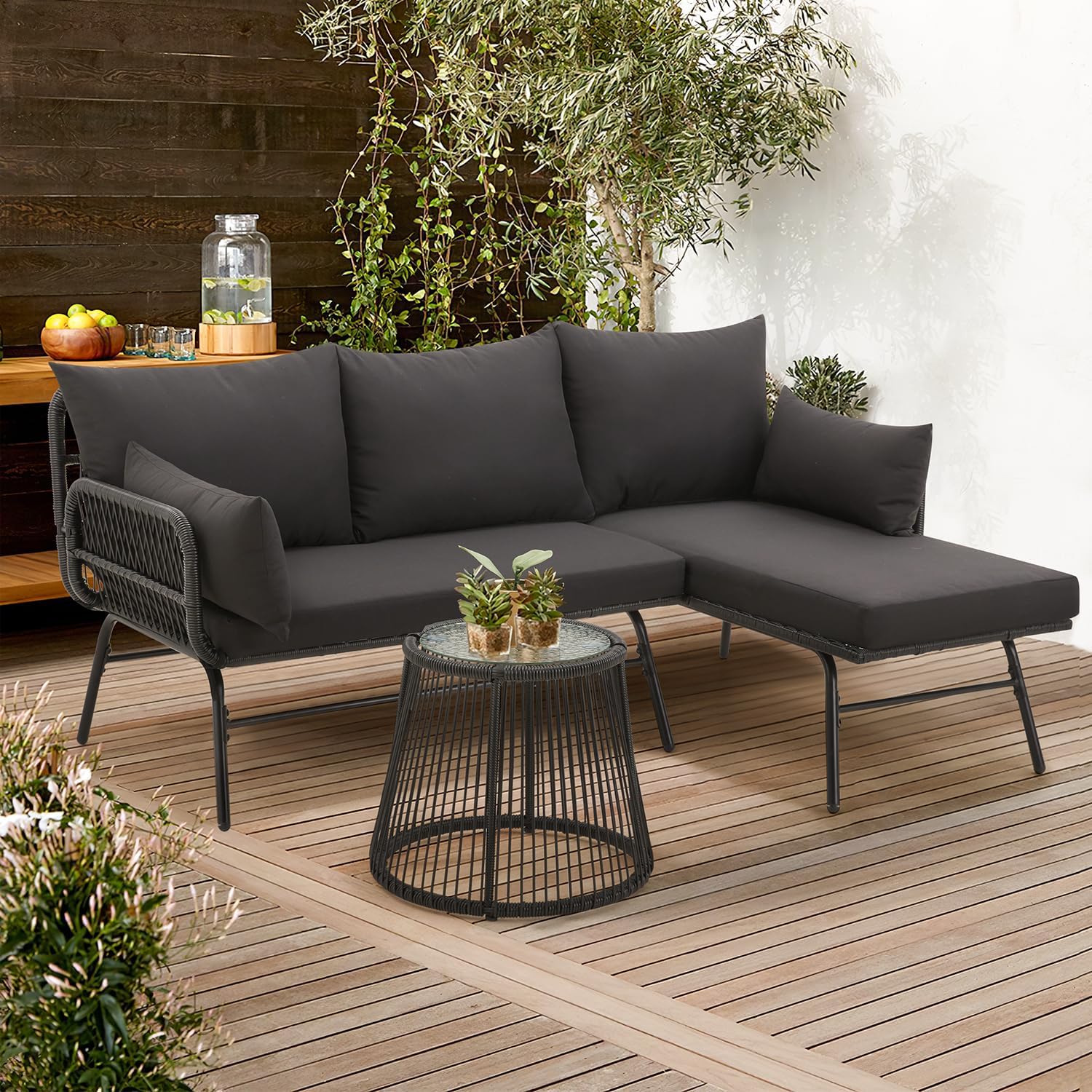 Outdoor Furniture Black - Set Furnitur Rotan Teras Luar Ruangan