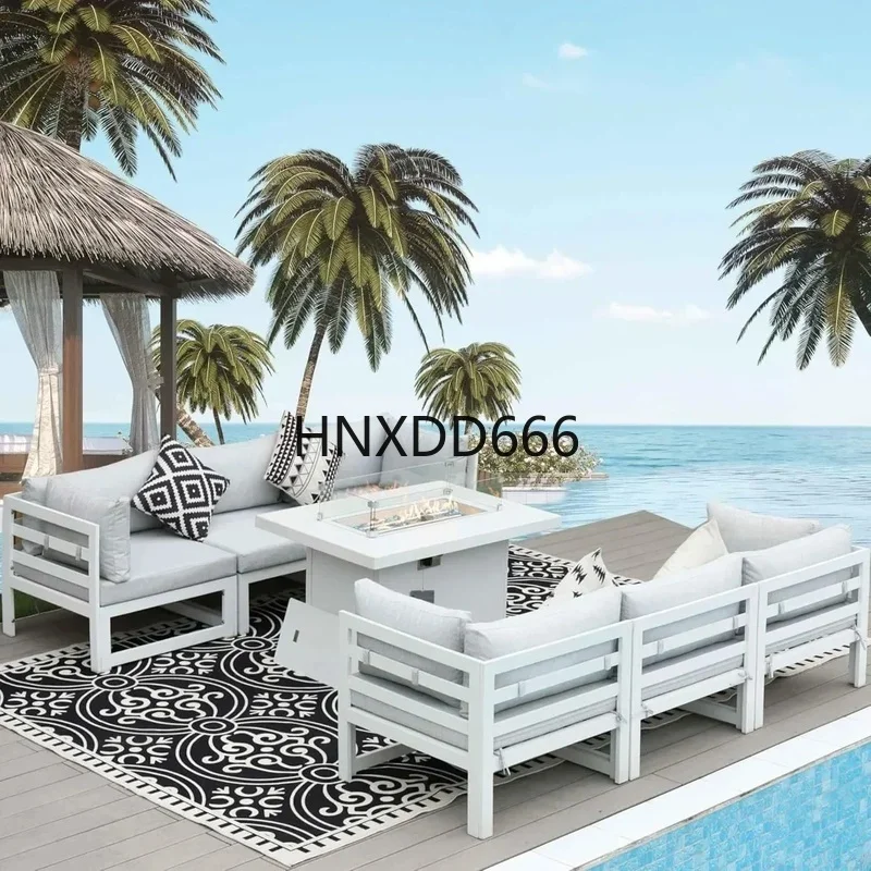 Outdoor Furniture Set With Fire Pit - Set Sofa Teras Luar Ruangan 7-Potong