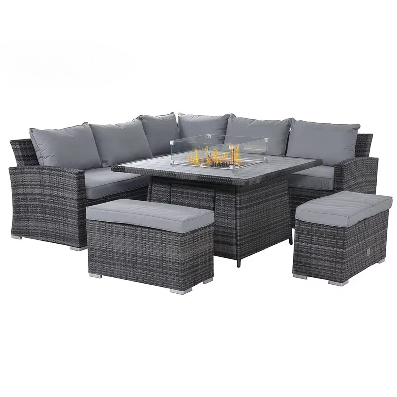 Outdoor Furniture Set With Fire Pit - Set Sofa Luar Ruangan Bentuk L