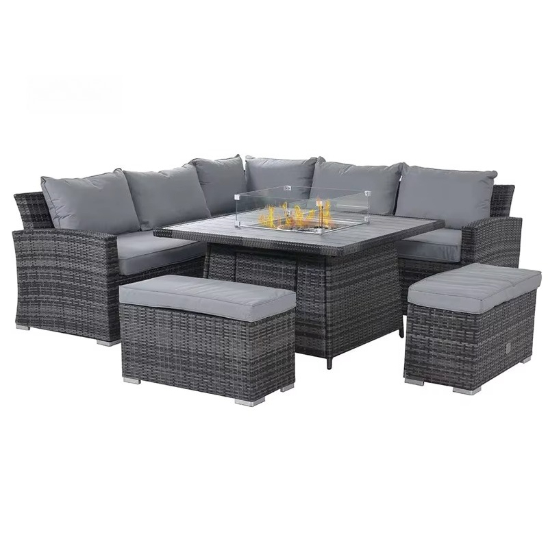 Outdoor Furniture Set With Fire Pit - Set Furnitur Teras dengan Meja Perapian,