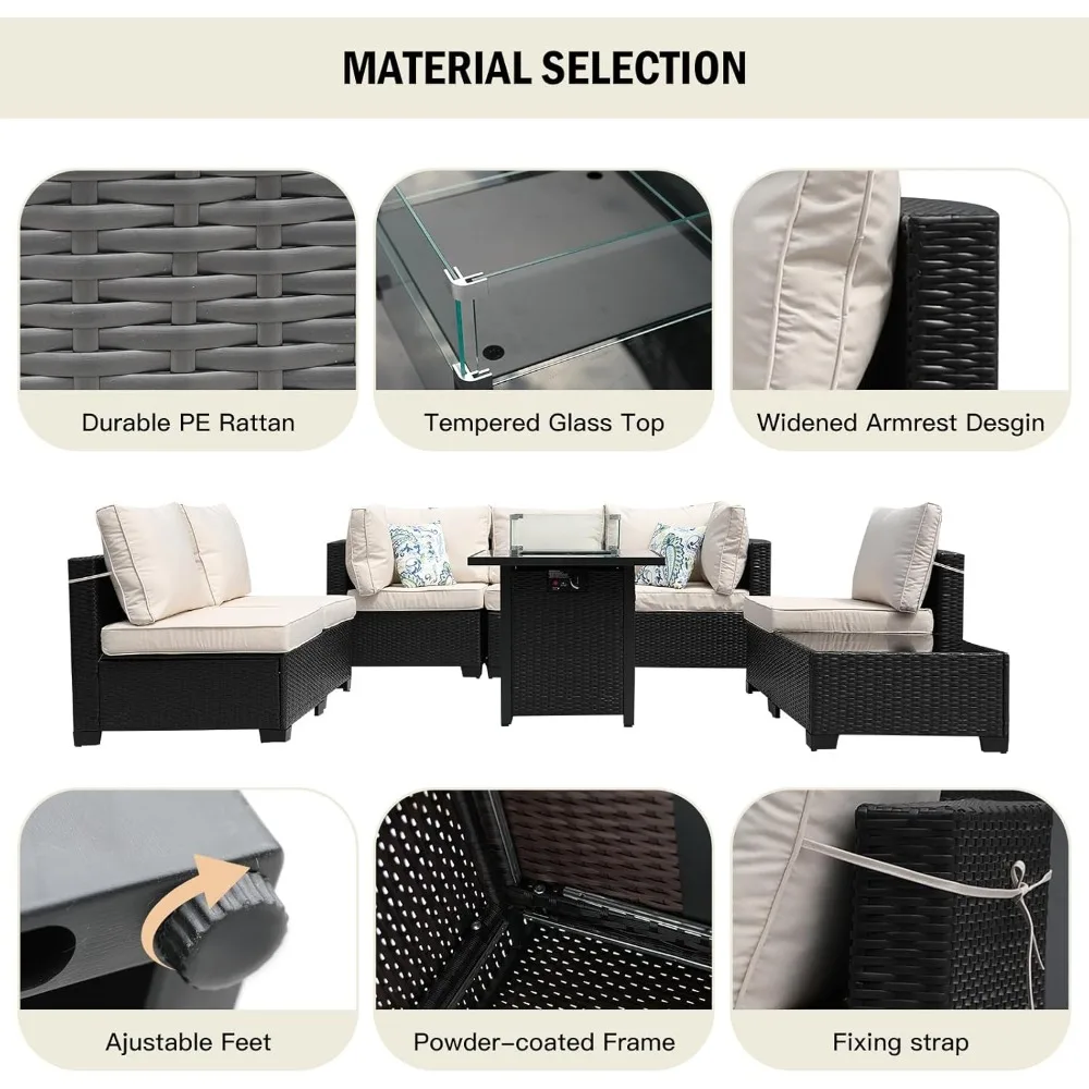 Outdoor Furniture Set With Fire Pit - Set Sofa Seksional Luar Ruangan Rotan