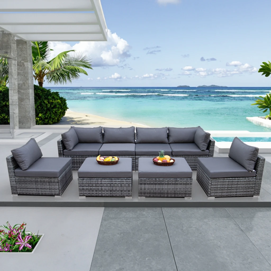 Outdoor Furniture Set With Fire Pit - Set Sofa Furnitur Luar Ruangan Kontemporer,
