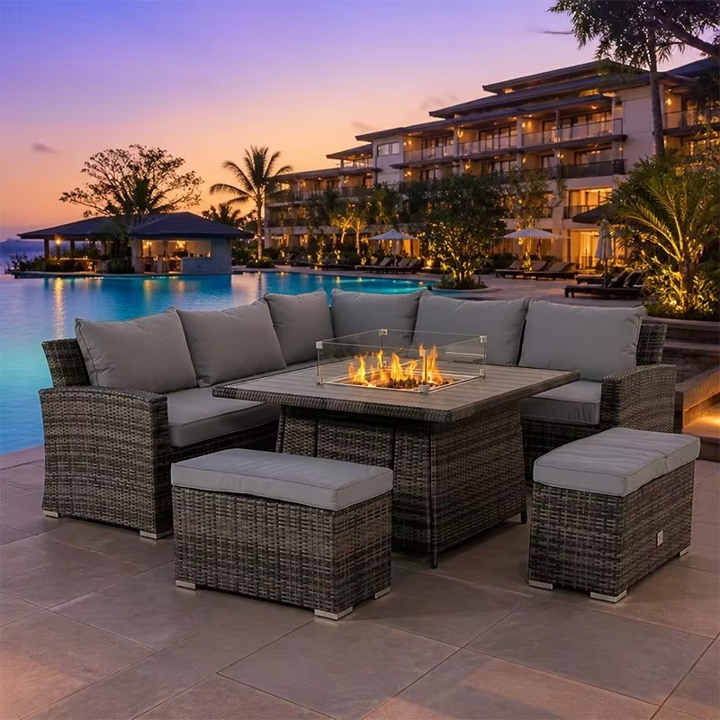 Outdoor Furniture Set With Fire Pit - Perapian Teras dengan Rangka Aluminium, Set