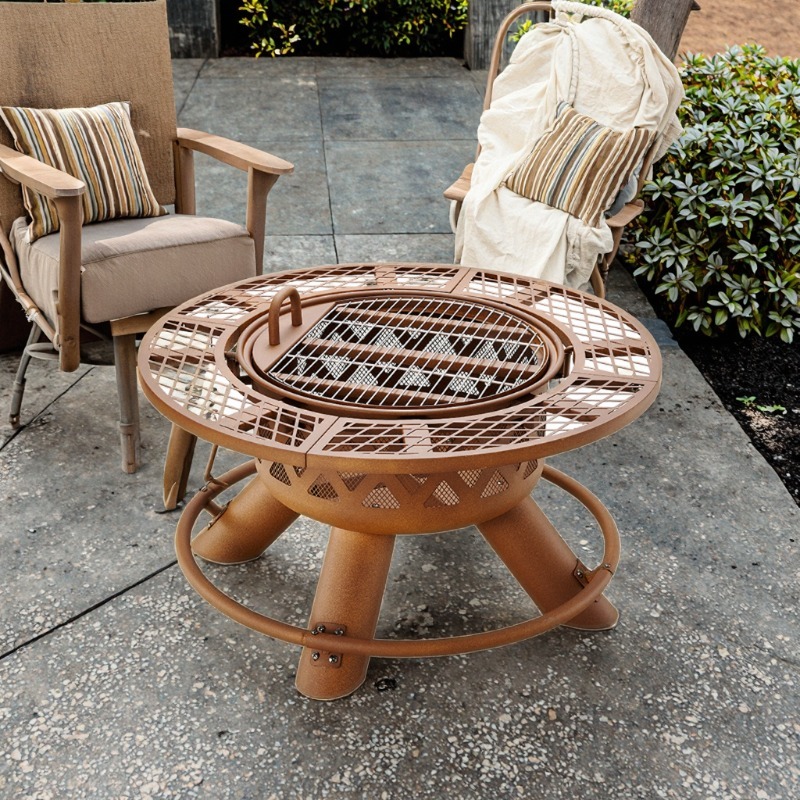 Outdoor Furniture Set With Fire Pit - Set Pemanggang Barbekyu & Perapian Luar