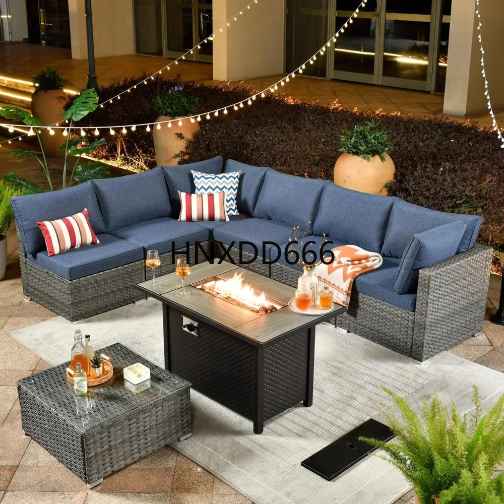 Outdoor Furniture Set With Fire Pit - Set Furnitur Teras 8 Bagian untuk