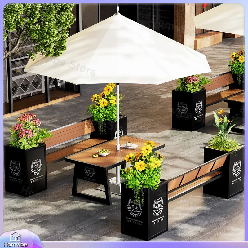 Bangku dengan Kotak Bunga WPC  - Outdoor Furniture For Cafe ulasan dan harga