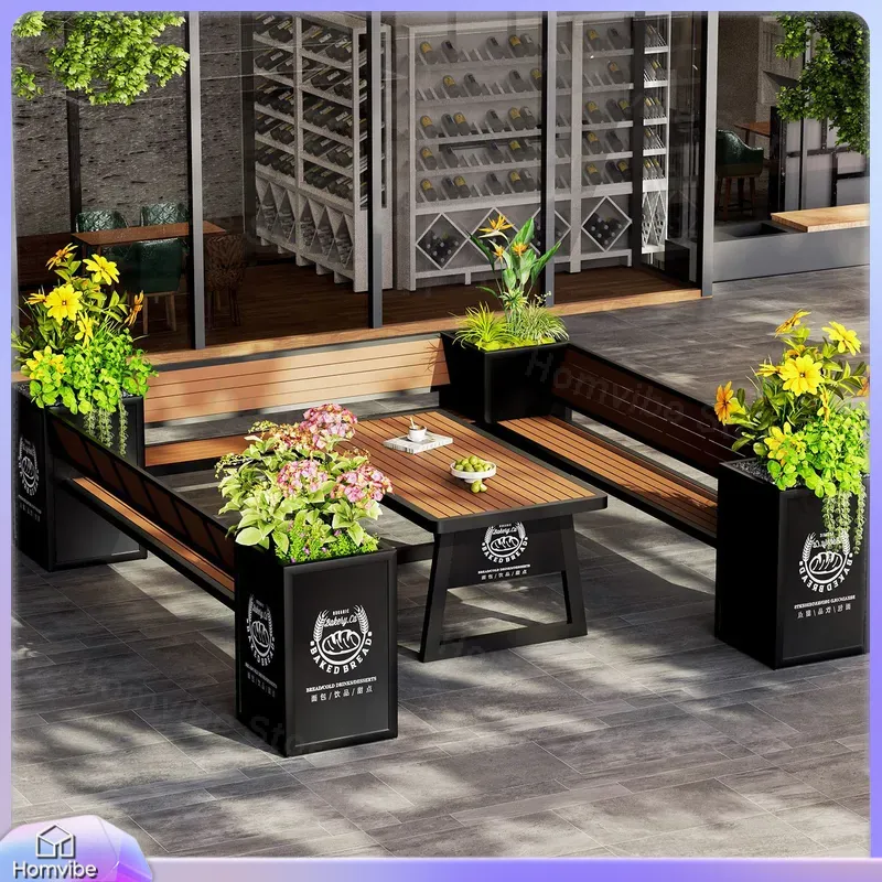 Bangku dengan Kotak Bunga WPC  - Outdoor Furniture For Cafe ulasan dan harga