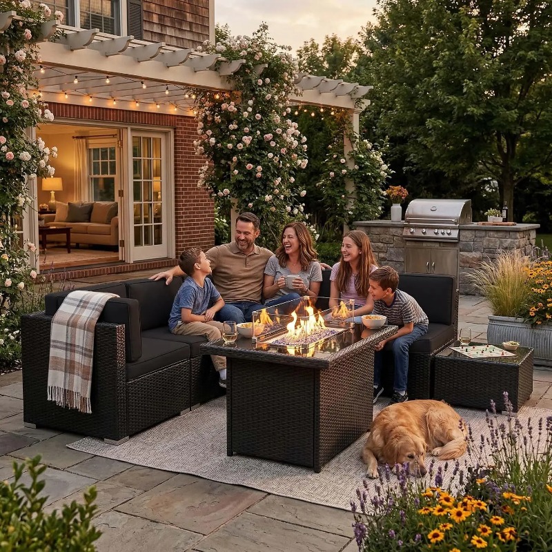 Set Sofa Anyaman 8-Potong untu - Outdoor Furniture Set With Fire Pit ulasan dan harga