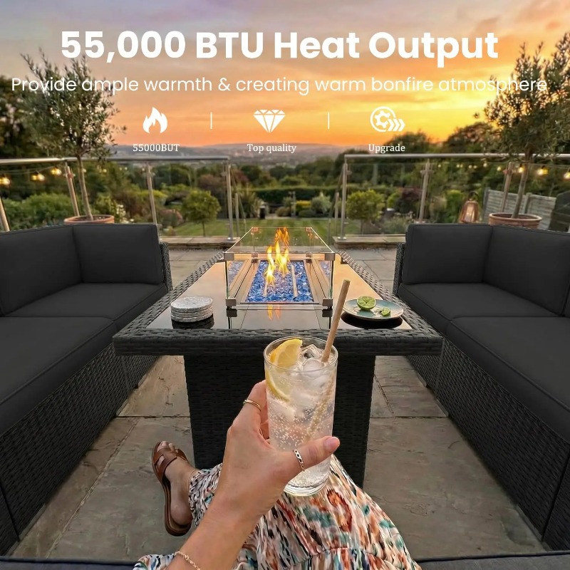 Set Sofa Anyaman 8-Potong untu - Outdoor Furniture Set With Fire Pit ulasan dan harga