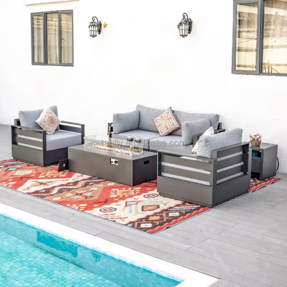 Set Furnitur Taman Modern Alum - Outdoor Furniture Set With Fire Pit ulasan dan harga