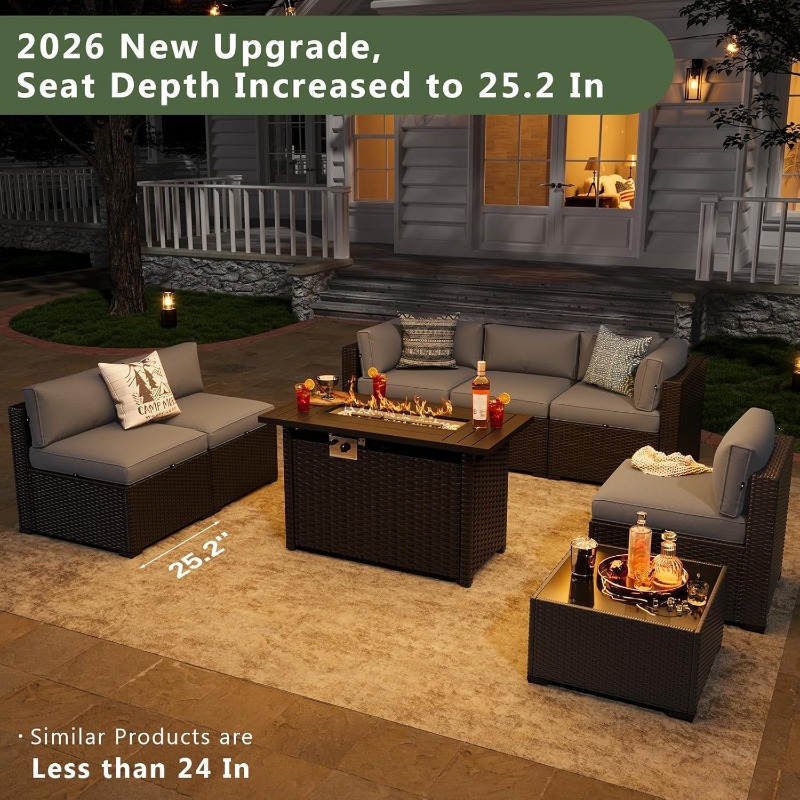 Set Furnitur Teras Aoxun 8 Bua - Outdoor Furniture Set With Fire Pit ulasan dan harga