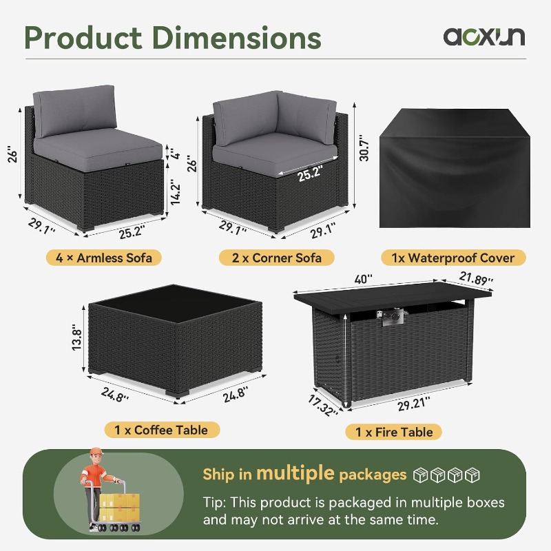 Set Furnitur Teras Aoxun 8 Bua - Outdoor Furniture Set With Fire Pit ulasan dan harga