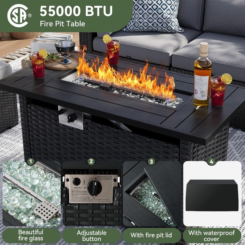 Set Furnitur Teras Aoxun 8 Bua - Outdoor Furniture Set With Fire Pit ulasan dan harga